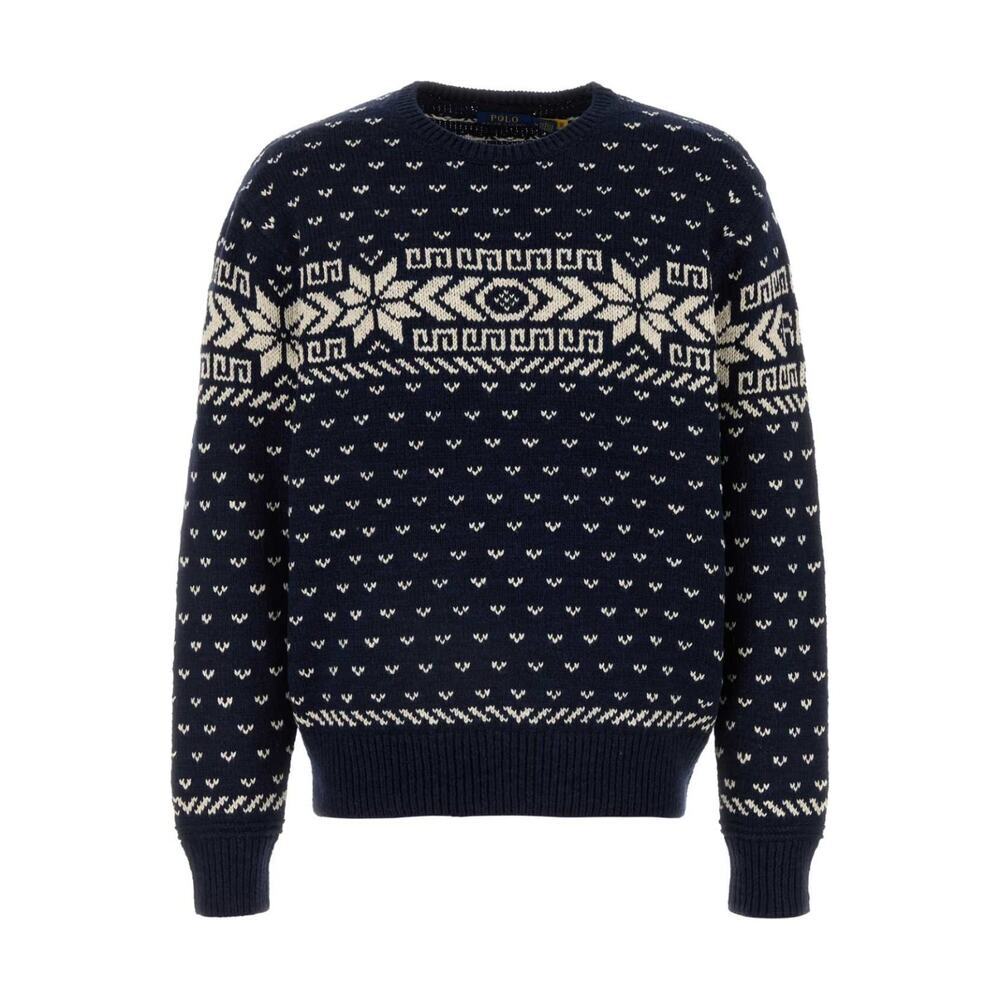 Polo Ralph Lauren Navy Blue Fair Isle Cotton Cashmere Blend Sweater New Size XL